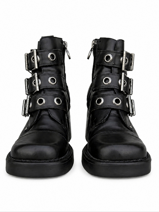 Harley-Davidson Shoes - Harley-Davidson Black Leather Moto Combat Boots Sz 5 Biker-Chic Grunge Gothic